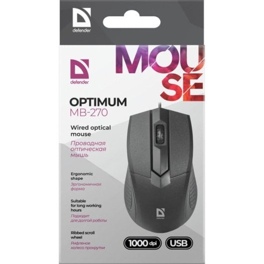Mouse Defender Optimum MB-270 USB 1000 DPI Nero Ergonomico per Destra