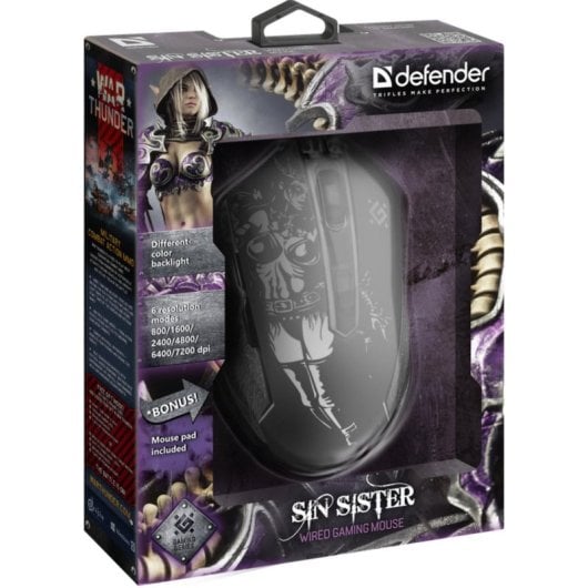Mouse Defender SIN'SISTER GM-933 USB 7200 DPI Nero RGB 6 Pulsanti Gaming Ergonomico