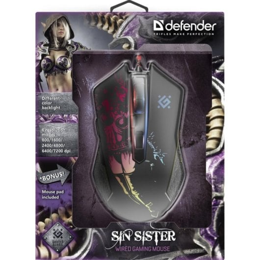 Mouse Defender SIN'SISTER GM-933 USB 7200 DPI Nero RGB 6 Pulsanti Gaming Ergonomico