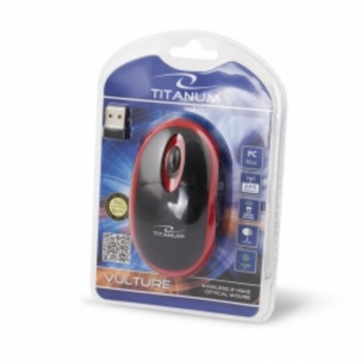 Mouse Esperanza Titanum Wireless RF 1000DPI Nero Rosso Ambidestro