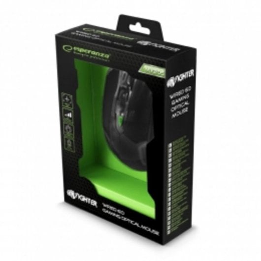 Mouse Esperanza MX205 Fighter USB 2400 DPI Nero Verde LED Ergonomico 6 Tasti
