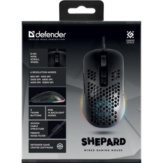 Mouse Defender SHEPARD GM-620L USB 12800 DPI Nero RGB 7 Tasti Gaming
