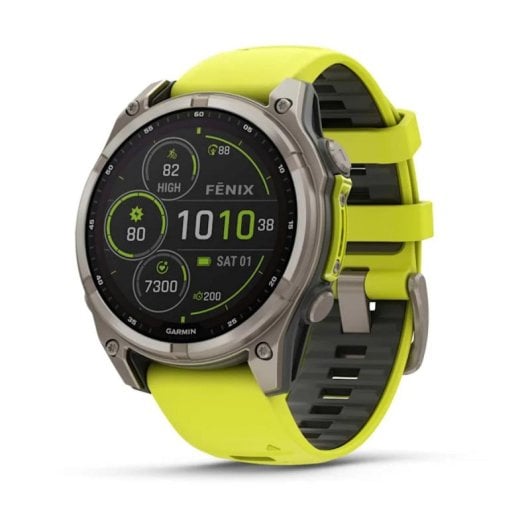 Garmin fenix 8 Bluetooth GPS WiFi 47mm Ecrã Digital Safira Titânio Grafite/Amarelo Única Resistência Água 10ATM SpO2