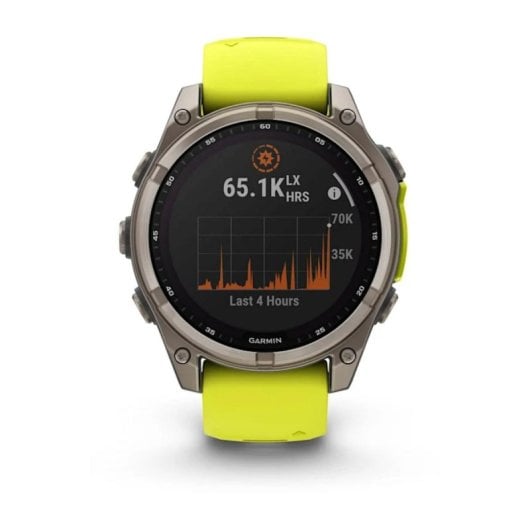 Garmin fenix 8 Bluetooth GPS WiFi 47mm Ecrã Digital Safira Titânio Grafite/Amarelo Única Resistência Água 10ATM SpO2