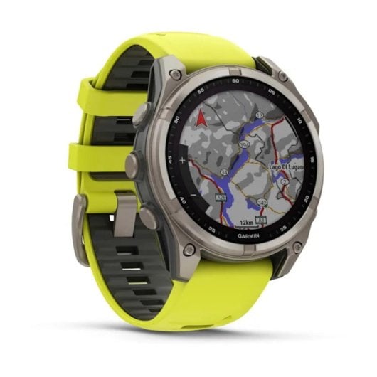 Garmin fenix 8 Bluetooth GPS WiFi 47mm Ecrã Digital Safira Titânio Grafite/Amarelo Única Resistência Água 10ATM SpO2