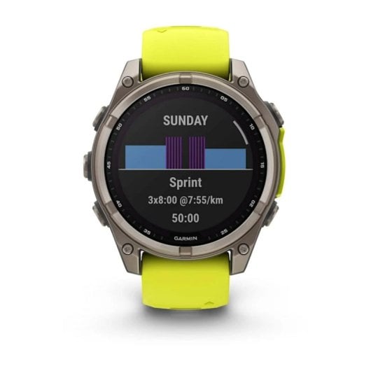 Garmin fenix 8 Bluetooth GPS WiFi 47mm Ecrã Digital Safira Titânio Grafite/Amarelo Única Resistência Água 10ATM SpO2