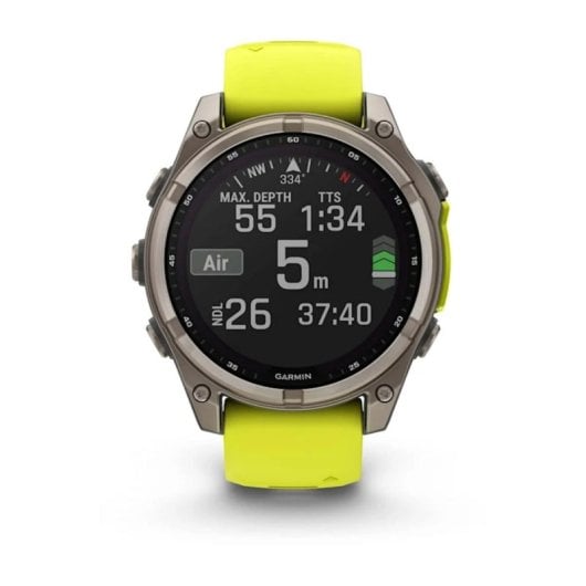 Garmin fenix 8 Bluetooth GPS WiFi 47mm Ecrã Digital Safira Titânio Grafite/Amarelo Única Resistência Água 10ATM SpO2