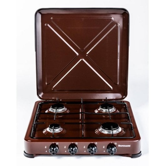 Cuisinière gaz Ravanson K-04BR 4 feux pose libre marron couvercle métal