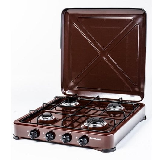 Cuisinière gaz Ravanson K-04BR 4 feux pose libre marron couvercle métal