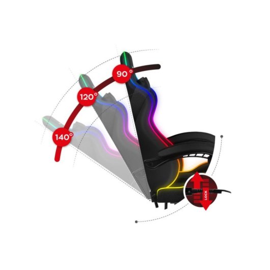 Silla gaming Huzaro FORCE 4.7 negra 140 kg tejido reposabrazos 360° iluminación