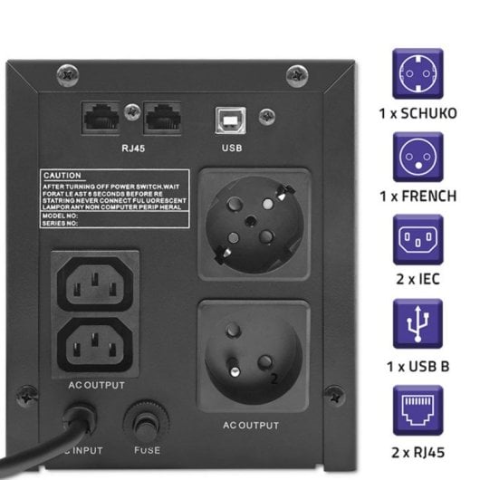 Sai Qoltec 1500VA Batería de Plomo 6h Autonomía AVR Pantalla LCD