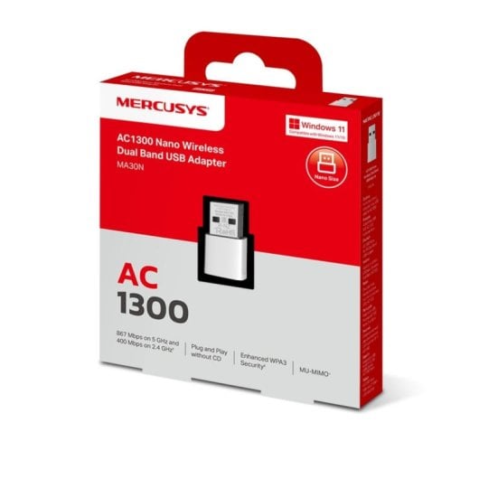 Adaptador de Rede USB Mercusys MA30N Wi-Fi 5 1300 Mbps Dupla Banda Branco