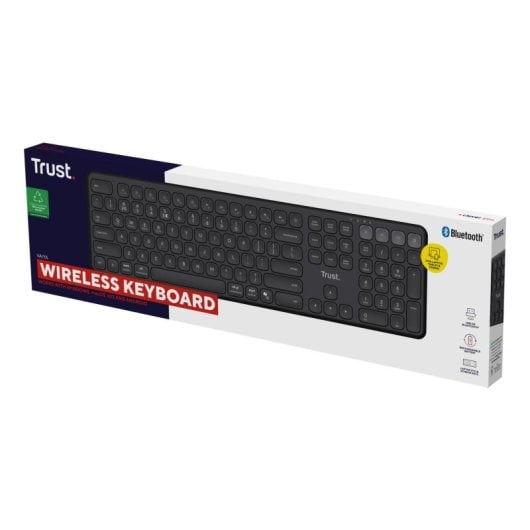 Teclado scissor Trust Vaiya Layout US conexão USB RF Bluetooth multifuncional