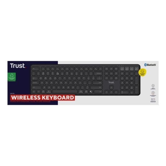 Teclado scissor Trust Vaiya Layout US conexão USB RF Bluetooth multifuncional