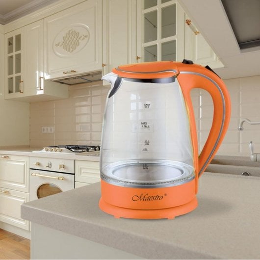 Bollitore Maestro MR064 1,7L 2000W Arancione Vetro con Indicatore livello