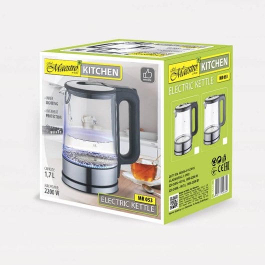 Bollitore Maestro MR053 1,7L 2200W vetro nero trasparente illuminato