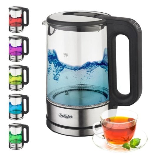 Bouilloire Mesko MS 1301B 1,7 L 2200 W verre inox thermorégulation