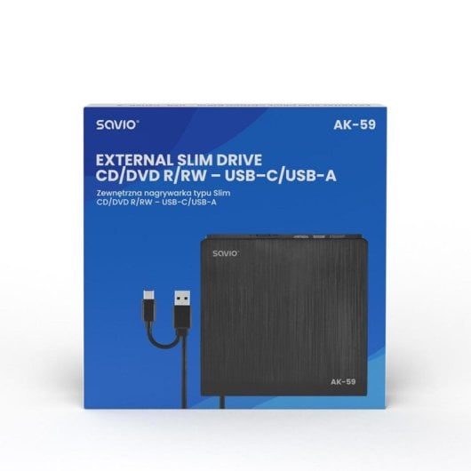 Grabadora externa Savio AK-59 Slim DVD±RW USB-C y USB-A negra