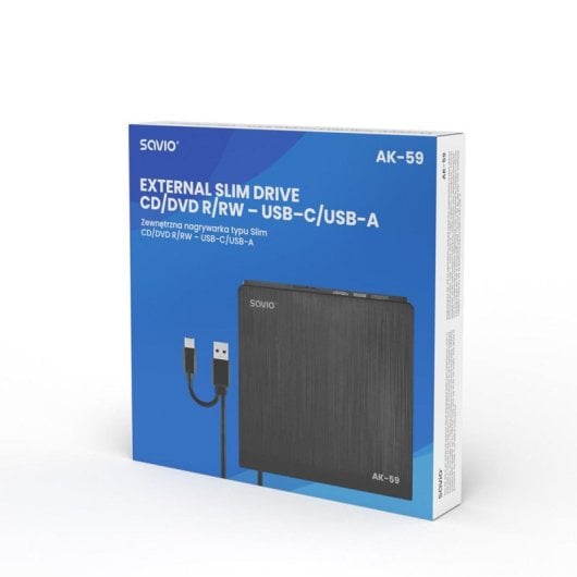Grabadora externa Savio AK-59 Slim DVD±RW USB-C y USB-A negra