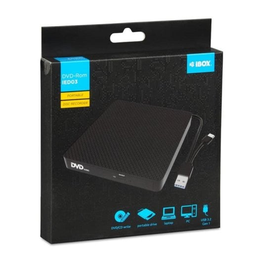 Externes DVD-Laufwerk iBox IED03 USB 3.2 Gen 1 Schwarz für PC/Notebook