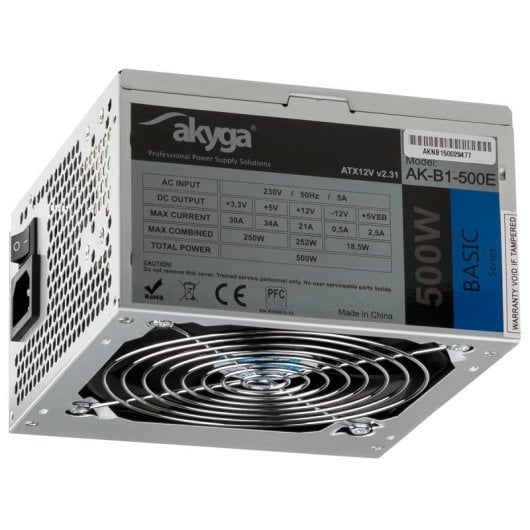 Alimentation Akyga 500W ATX Certifiée CE Modèle AK-B1-500E Ventilateur 12 cm
