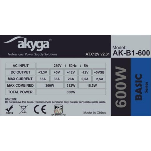 Alimentation Akyga 600W Non-Modulaire ATX AK-B1-600 Protection avancée