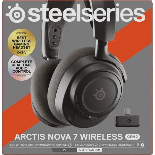 Auriculares SteelSeries Arctis Nova 7 Gen 2 draadloos Bluetooth 2,4 GHz Gaming met ruisonderdrukking zwart
