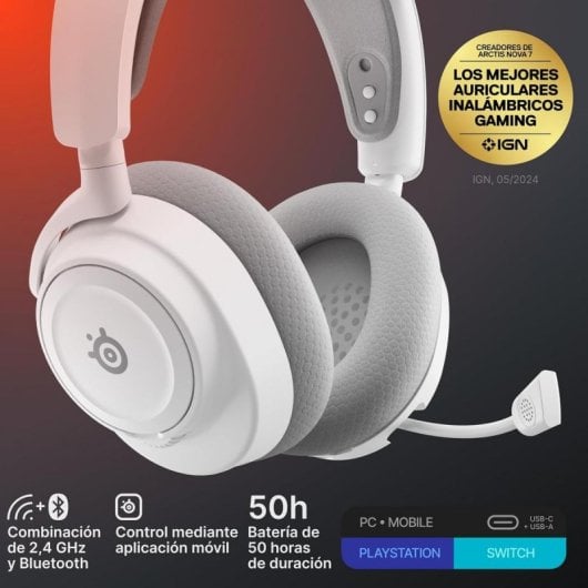 Auriculares Steelseries Arctis Nova 7 Gen 2 inalámbricos Bluetooth y Wireless para gaming con cancelación de ruido Blanc