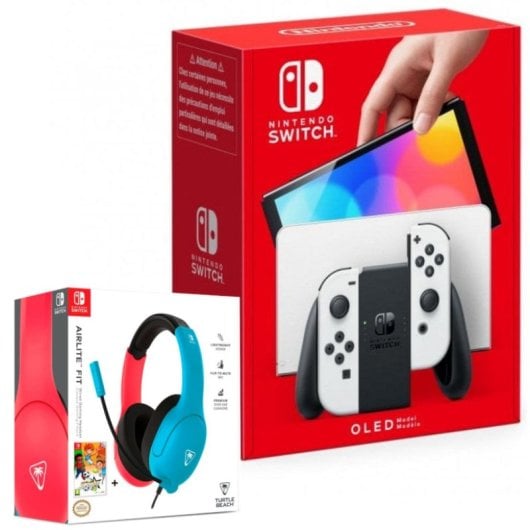 Nintendo Switch OLED Blanca + Turtle Beach Airlite Fit Auricular + Super Sports Blast