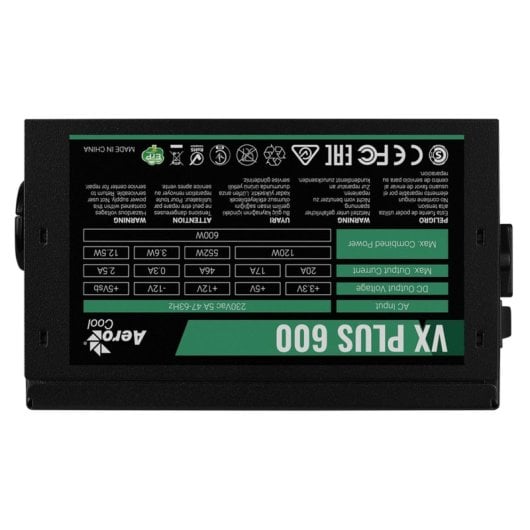 Fonte di Alimentazione Aerocool 600W ATX VX PLUS 600 Certificazioni CE FCC EAC
