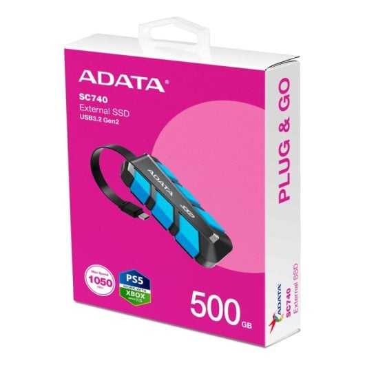 Disco Duro ADATA SC740 500GB SSD USB-C 10 Gbit/s Negro Azul Resistente