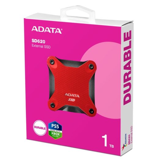 ADATA SD620 SSD Externo 1TB USB 3.2 520MB/s Resistente ao Choque Vermelho
