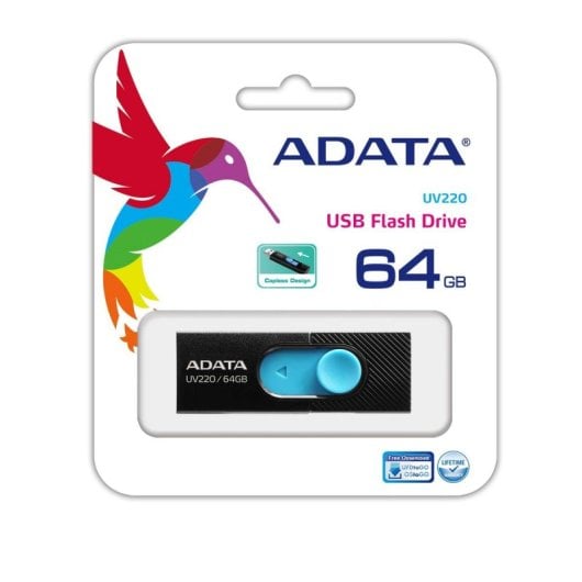 Pen USB ADATA UV220 64GB USB 2.0 Preto Azul Slide