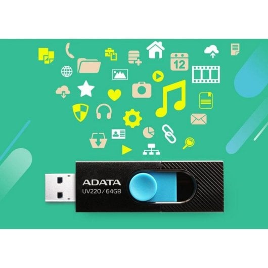 Pen USB ADATA UV220 64GB USB 2.0 Preto Azul Slide