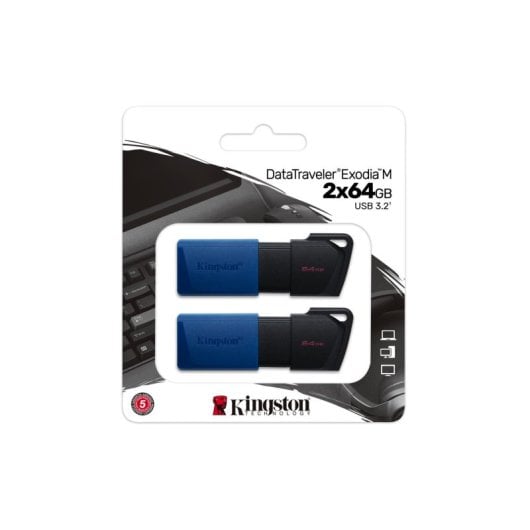 Pen USB Kingston DataTraveler Exodia M 64GB USB 3.2 Gen 1 Preto Azul Pack 2