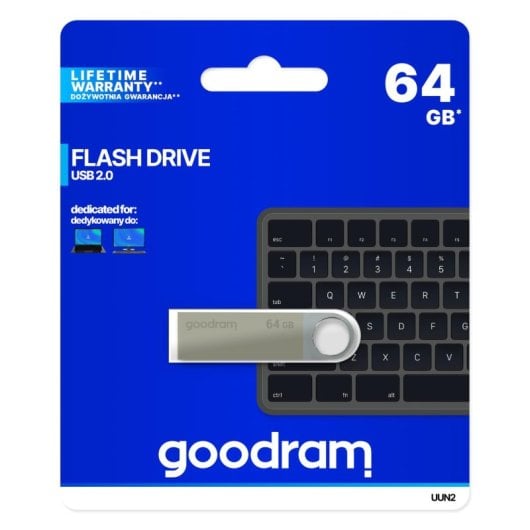 Pen Drive Goodram UUN2 64GB USB 2.0 Capless Prateado
