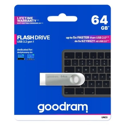 Pen USB Goodram UNO3-0640S0R11 64GB USB 3.2 Gen 1 Metálico Sem Tampa