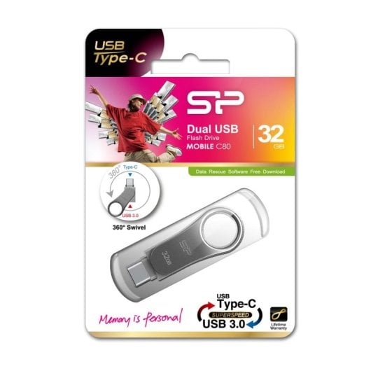 Pen Drive Silicon Power Mobile C80 32GB USB-A USB-C Titanio