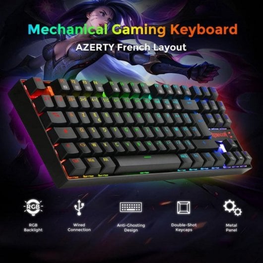 Teclado mecánico Redragon K552P-KR-FR AZERTY FR RGB TKL 88 teclas