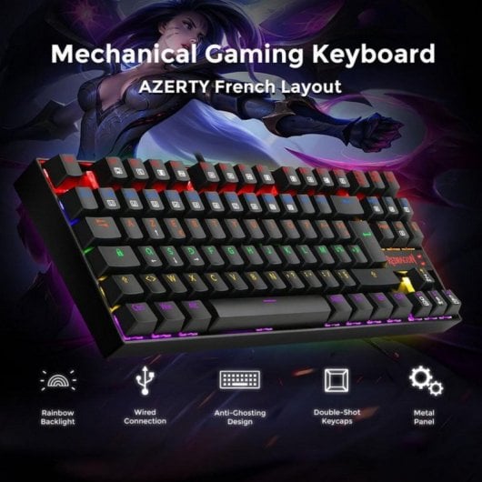 Teclado mecánico Redragon K552 TKL AZERTY FR retroiluminado arcoíris