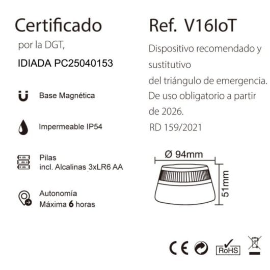 Baliza V16 Ebox EB2503 Homologada DGT Geolocalizada IoT Base Magnética Negro