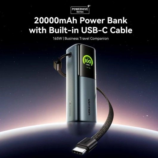 Powerbank Vention FKFH0 20000mAh 165W Grau TFT-Display