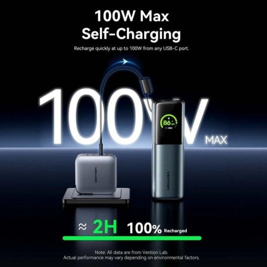 Vention FKGH0 Power Bank 27000mAh 200W con Pantalla TFT y Carga Rápida PD3.1 USB-C/A Gris