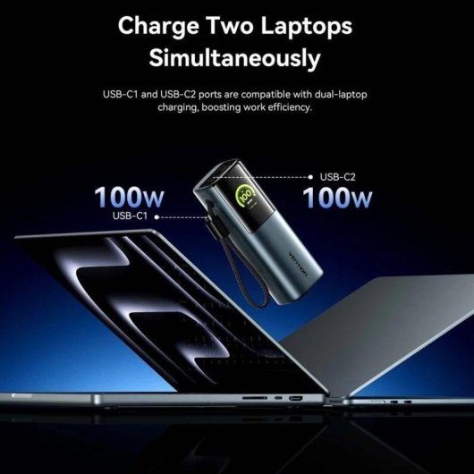 Vention FKGH0 Power Bank 27000mAh 200W con Pantalla TFT y Carga Rápida PD3.1 USB-C/A Gris