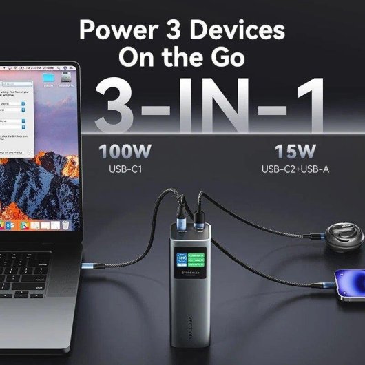 Powerbank Vention FKEH0 27000mAh 140W USB-C USB-A Grau
