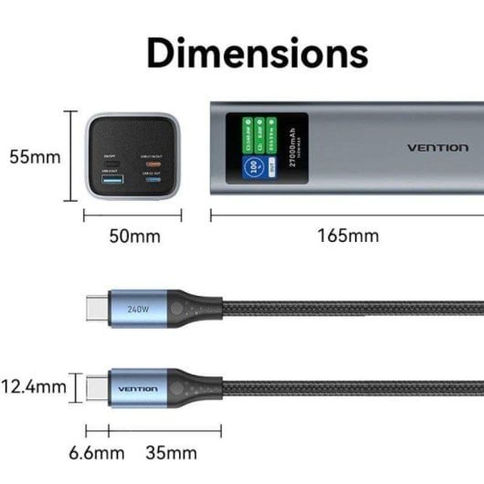Vention Power Bank 27000mAh 140W con Display Grigio USB-C e USB-A