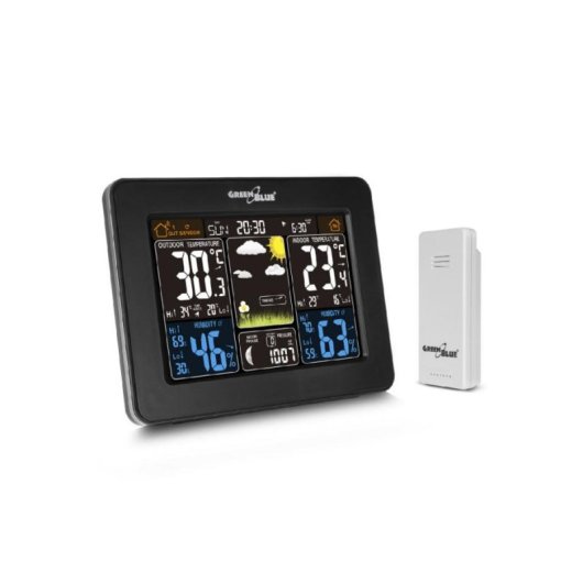 Stazione meteo Greenblue 46004 display LCD igrometro termometro barometro nero