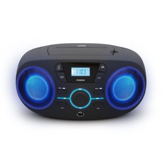 Radio CD Mooov 477415 Luminoso FM USB Repetición Aleatoria LCD