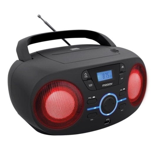 Radio CD Mooov 477415 Luminoso FM USB Repetición Aleatoria LCD