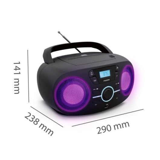 Radio CD Mooov 477415 Luminoso FM USB Repetición Aleatoria LCD